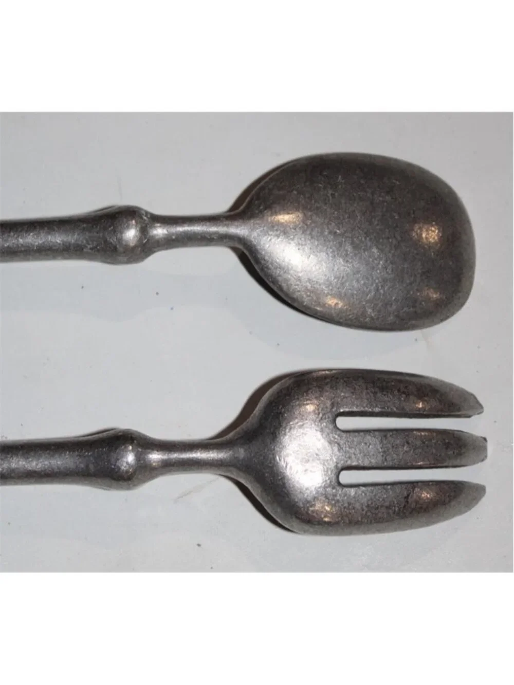Vintage Heavy Weight Spoon Fork Salad Serving Metalware Pewter Style Colonial